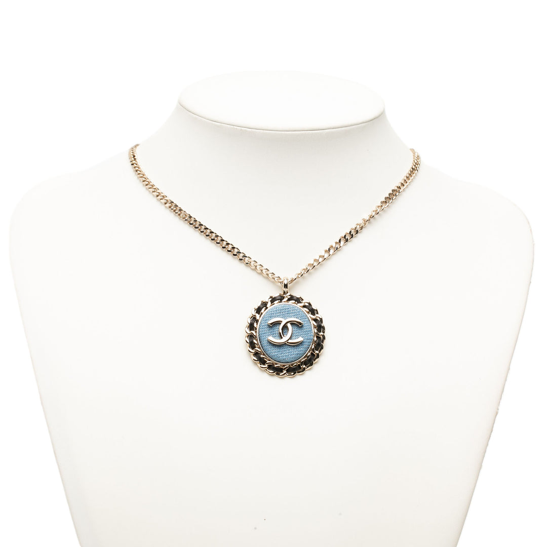 Chanel CC plaqué Tissé Chaîne Rond Pendant Collier Jean
