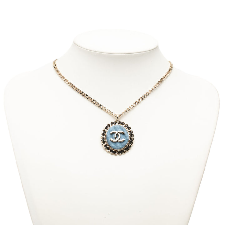 Chanel CC plaqué Tissé Chaîne Rond Pendant Collier Jean