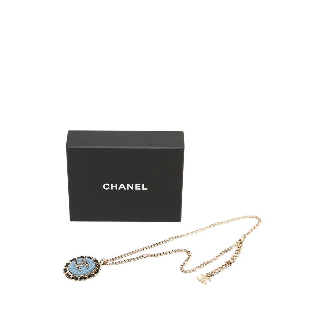 Chanel CC plaqué Tissé Chaîne Rond Pendant Collier Jean