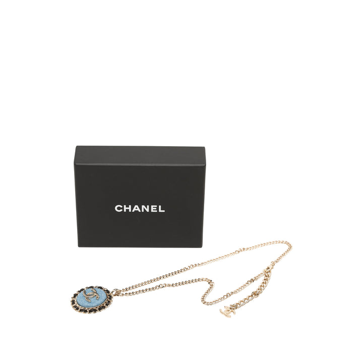 Chanel CC plaqué Tissé Chaîne Rond Pendant Collier Jean