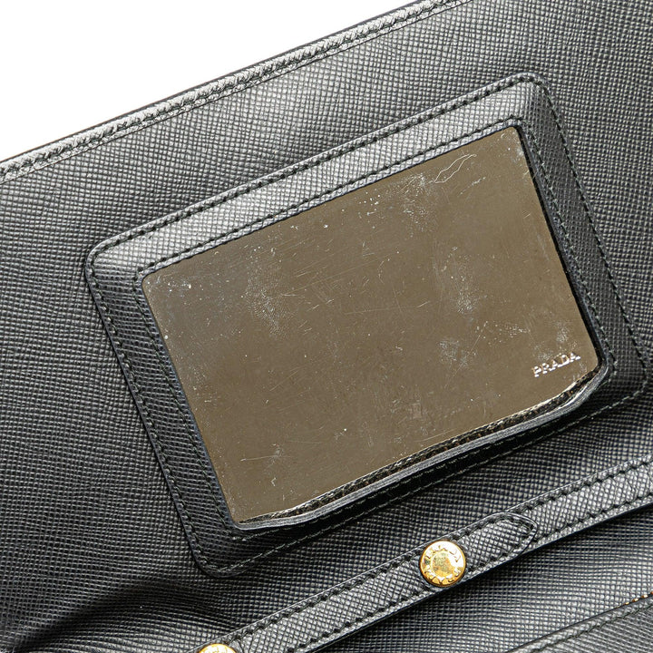 Saffiano Metal Flap Wallet With Strap Black - Gaby Paris