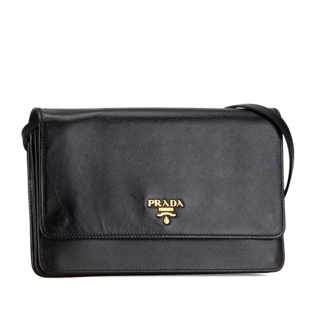 Saffiano Metal Flap Wallet With Strap Black - Gaby Paris