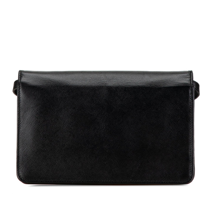 Saffiano Metal Flap Wallet With Strap Black - Gaby Paris