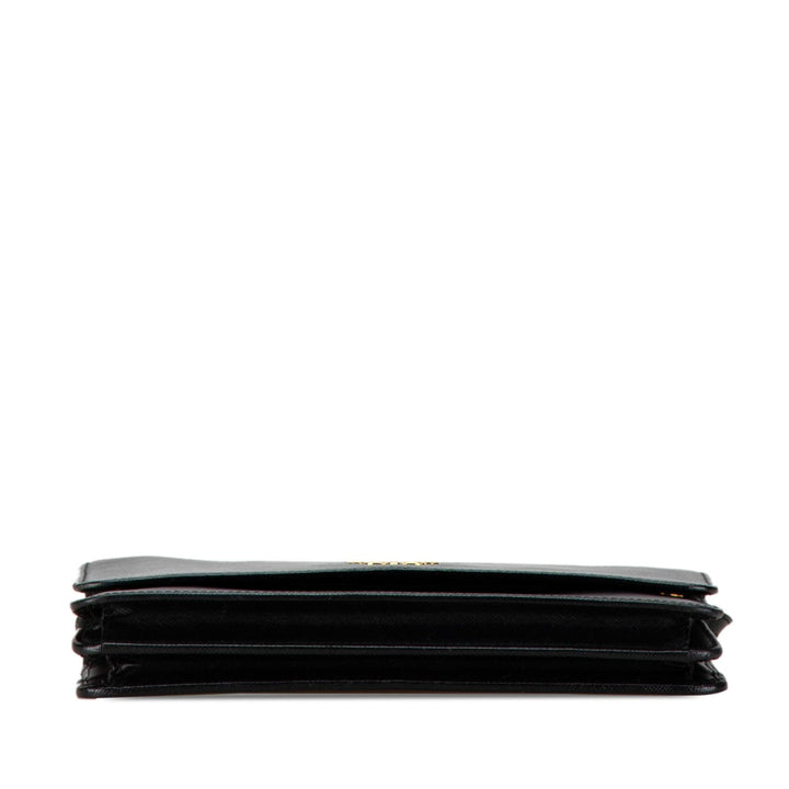 Saffiano Metal Flap Wallet With Strap Black - Gaby Paris