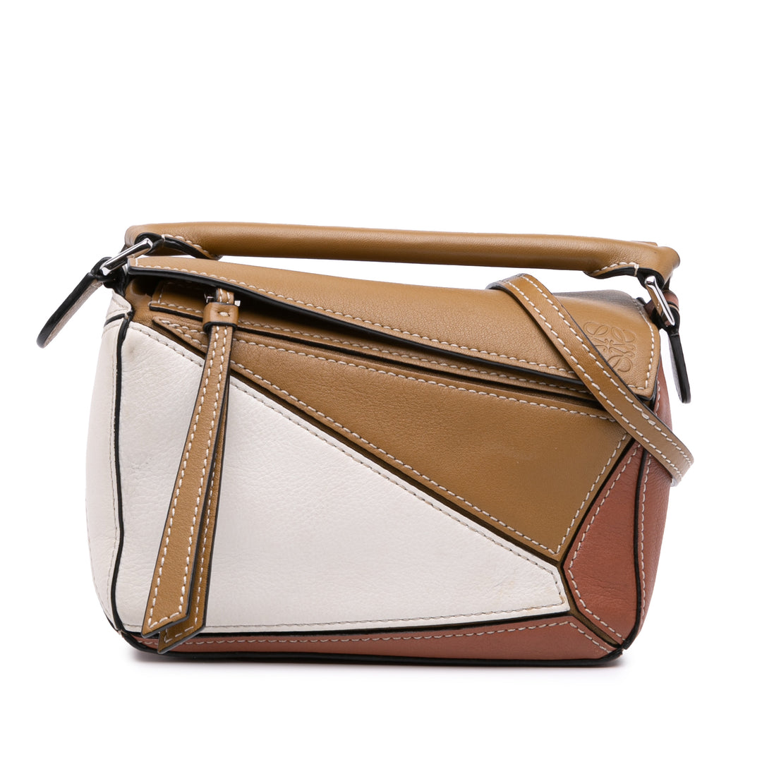 Mini Tricolor Calfskin Puzzle Satchel Brown - Gaby Paris
