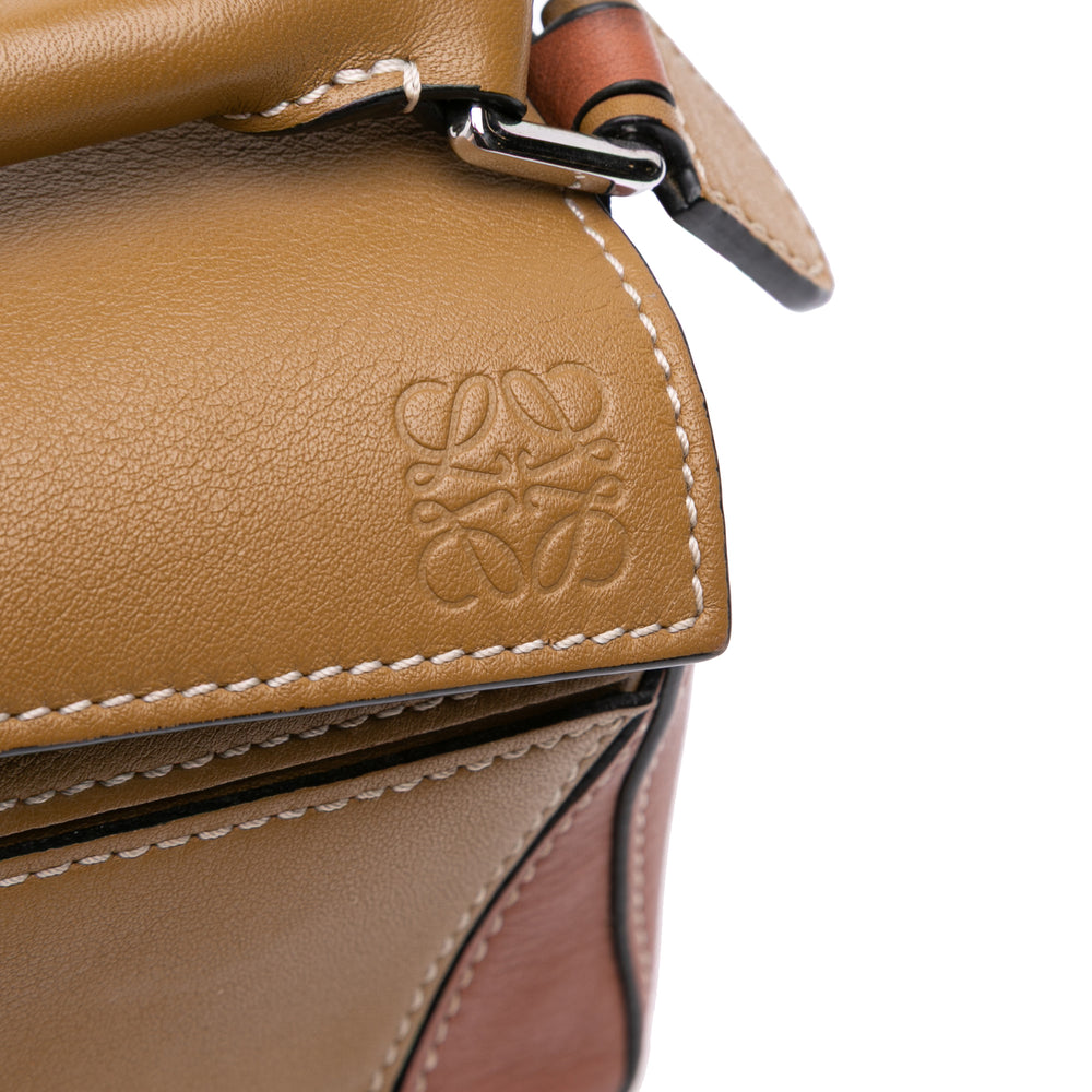 Mini Tricolor Calfskin Puzzle Satchel Brown - Gaby Paris