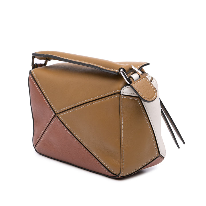 Mini Tricolor Calfskin Puzzle Satchel Brown - Gaby Paris