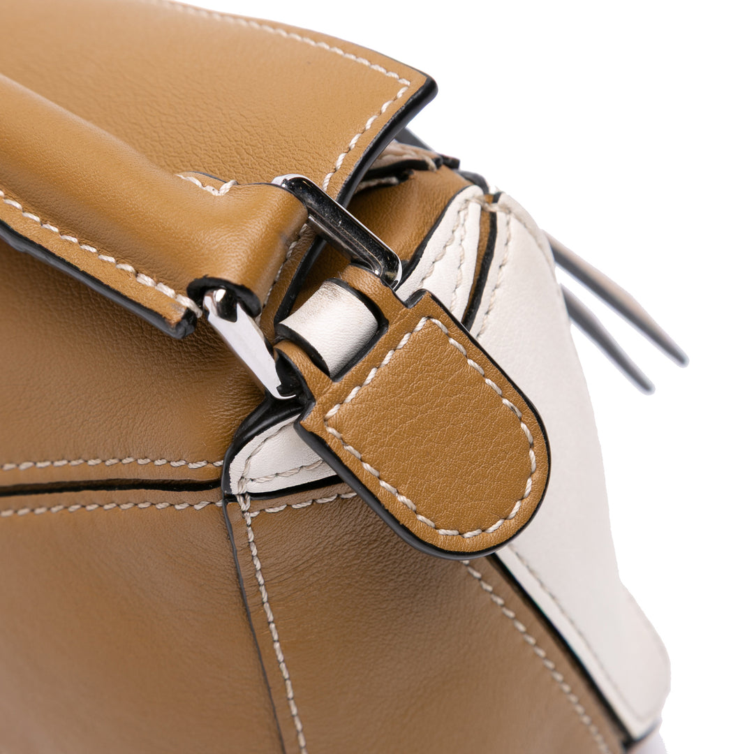 Mini Tricolor Calfskin Puzzle Satchel Brown - Gaby Paris