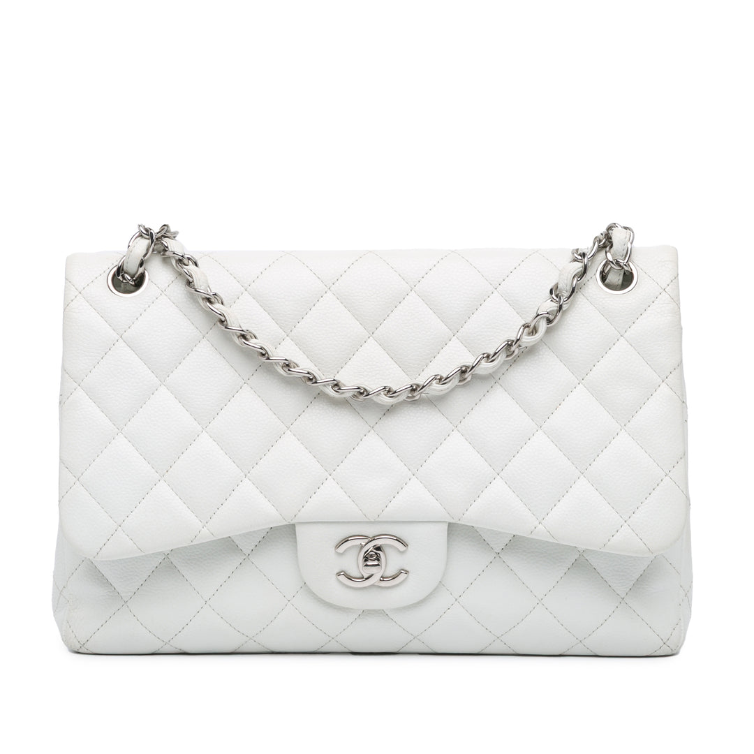 Jumbo Classic Caviar Double Flap White - Gaby Paris