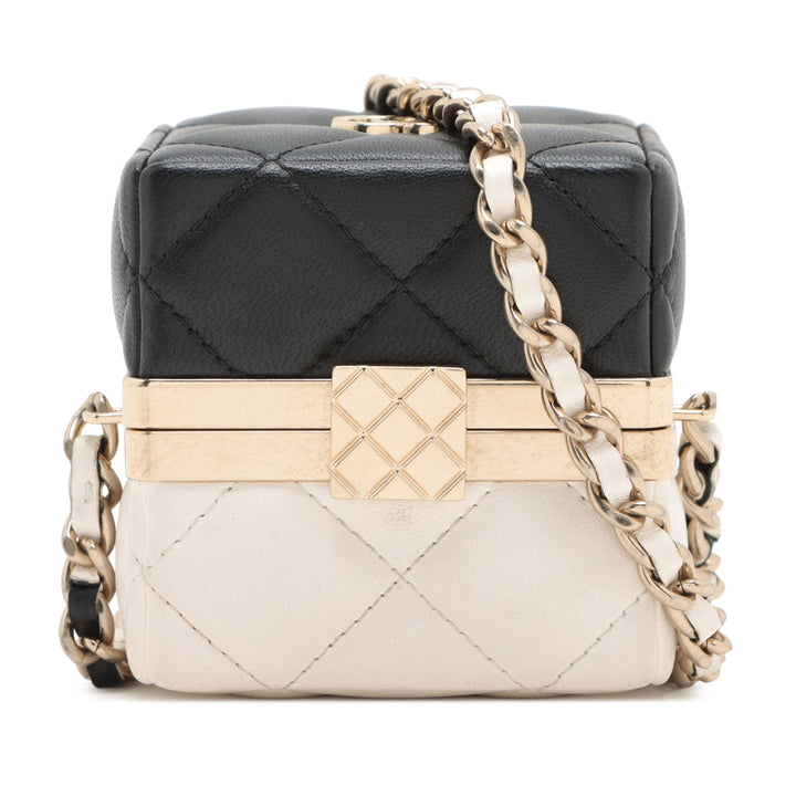 Chanel Bicolor Quilted Cuir d’agneau Cube Pochette with Chain Blanc