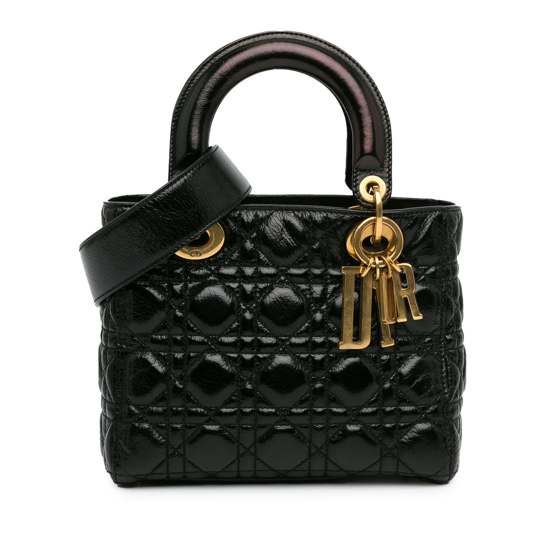 Small Crinkled Patent Cannage Lucky Badges My Lady Dior Black - Gaby Paris