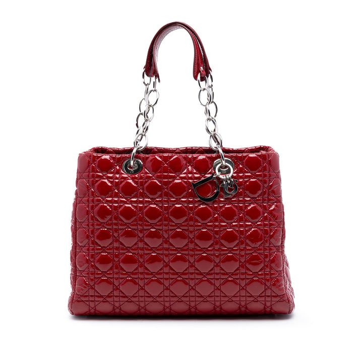 Dior Large Cuir verni Cannage Soft Zipped Lady Dior Shopping Cabas