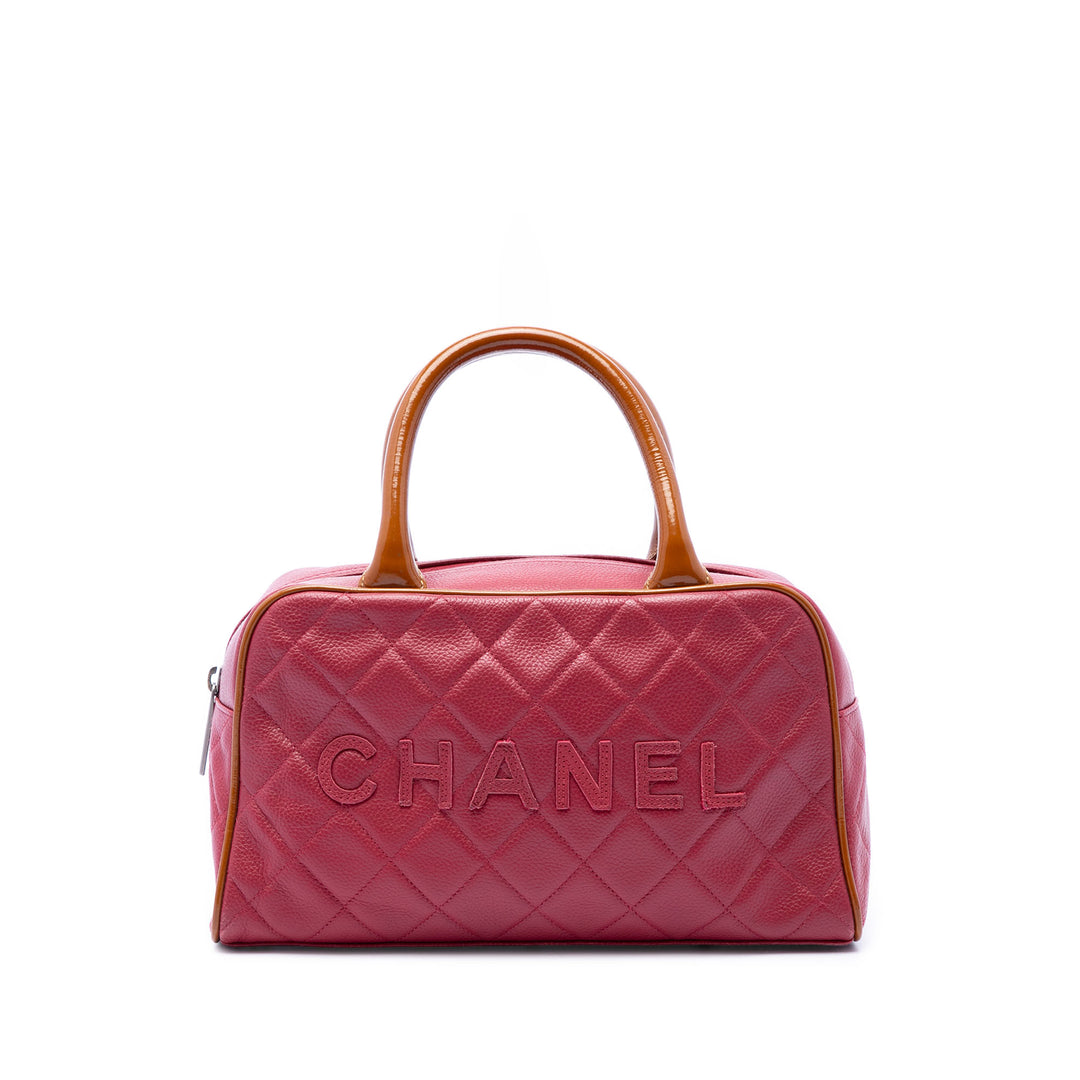 Matelassé Logo Bowler Sac Petit Cuir de veau Rose