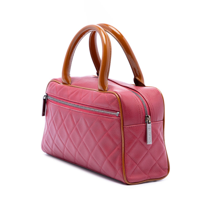 Matelassé Logo Bowler Sac Petit Cuir de veau Rose