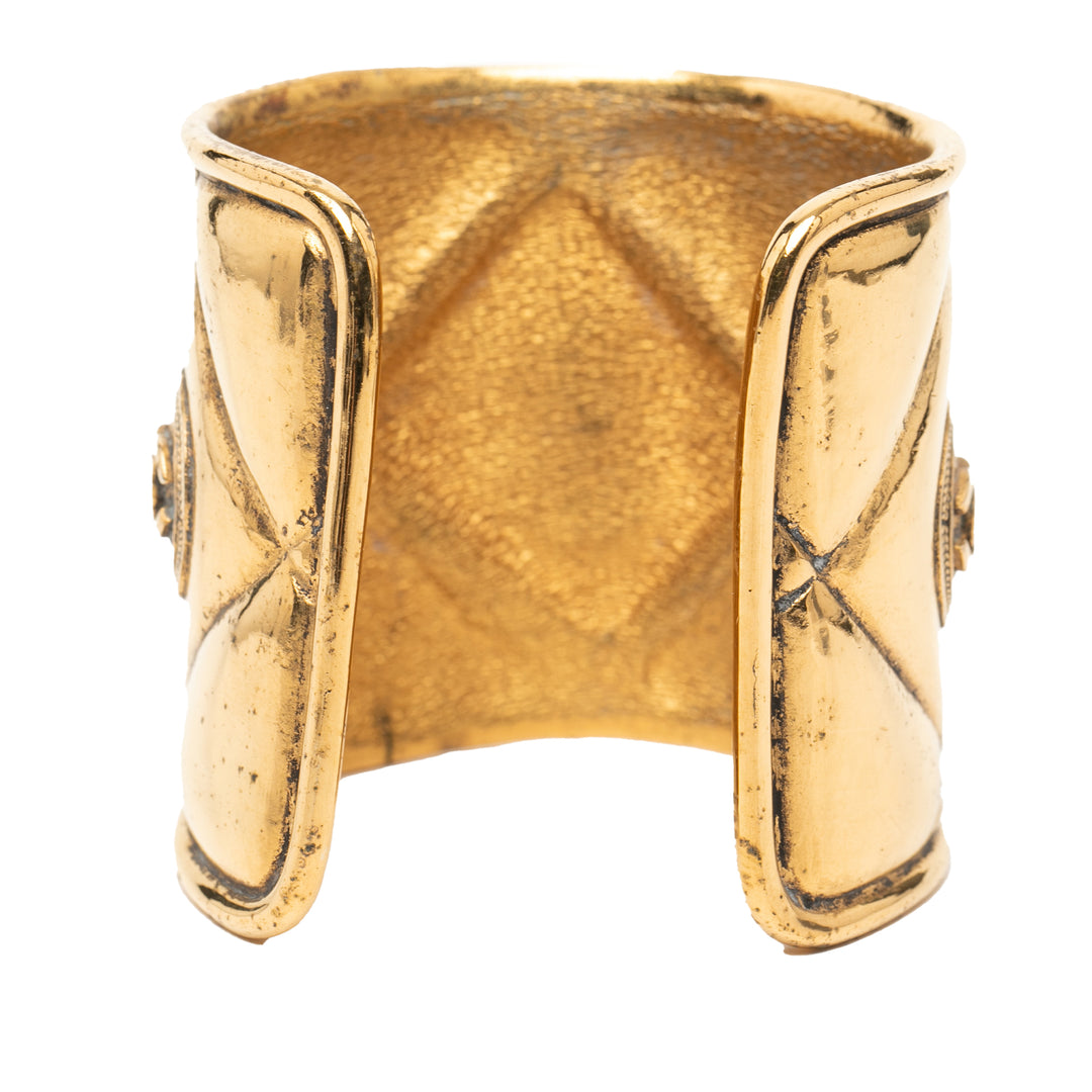 Chanel CC plaqué Medallion Matelassé Cuff Bracelet
