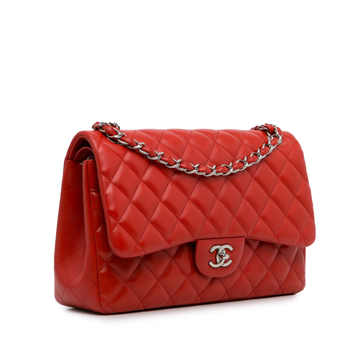 Jumbo Classic Lambskin Double Flap Red - Gaby Paris