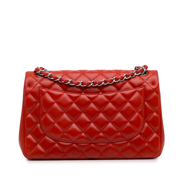 Jumbo Classic Lambskin Double Flap Red - Gaby Paris