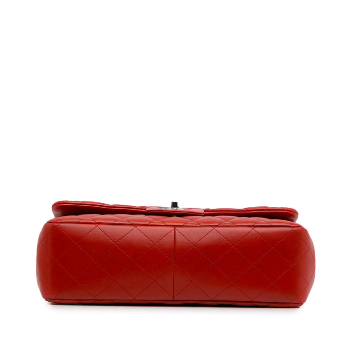 Jumbo Classic Lambskin Double Flap Red - Gaby Paris