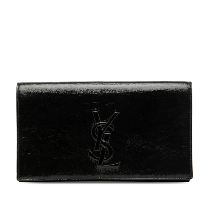 Saint Laurent Large Textured Cuir verni Monogram Belle De Jour Pochette