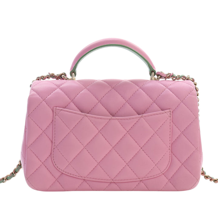 Chanel Mini Rectangular Bicolor Matelassé Cuir d'agneau anse supérieure à rabat