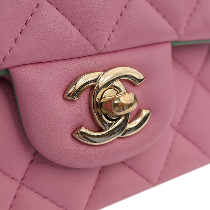 Chanel Mini Rectangular Bicolor Matelassé Cuir d'agneau anse supérieure à rabat