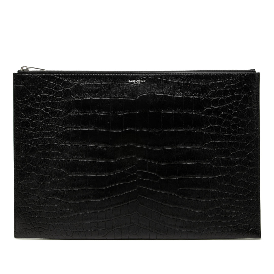 Saint Laurent Croc embossé Document Étui Noir – vue principale – GABY PARIS