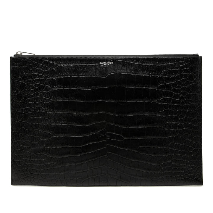 Saint Laurent Croc embossé Document Étui Noir – vue principale – GABY PARIS