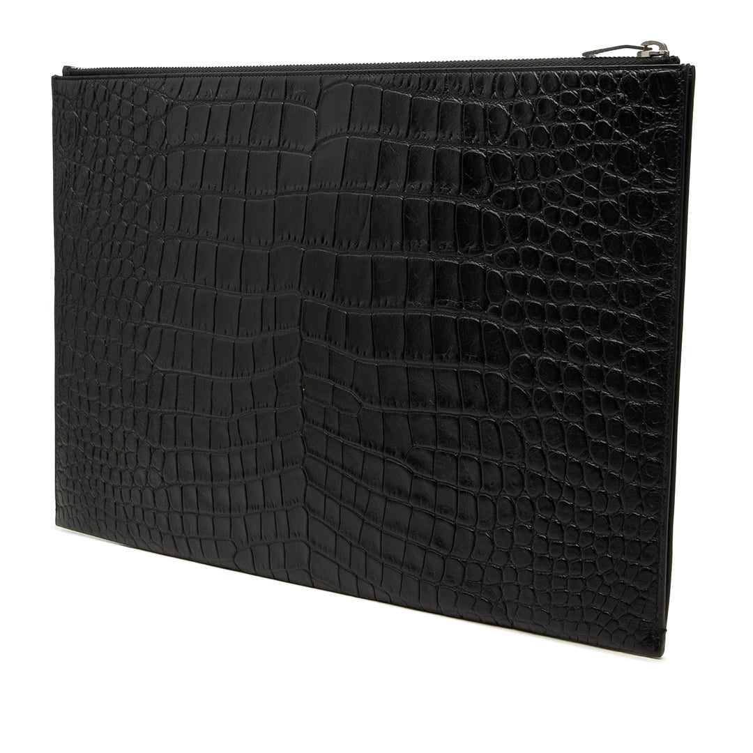 Saint Laurent Croc embossé Document Étui Noir – vue 2 – GABY PARIS