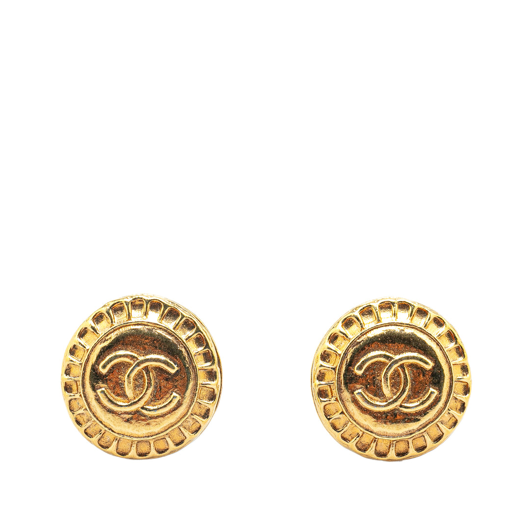 Gold Plated CC Round Clip on Earrings Gold - Gaby Paris