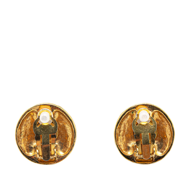 Gold Plated CC Round Clip on Earrings Gold - Gaby Paris