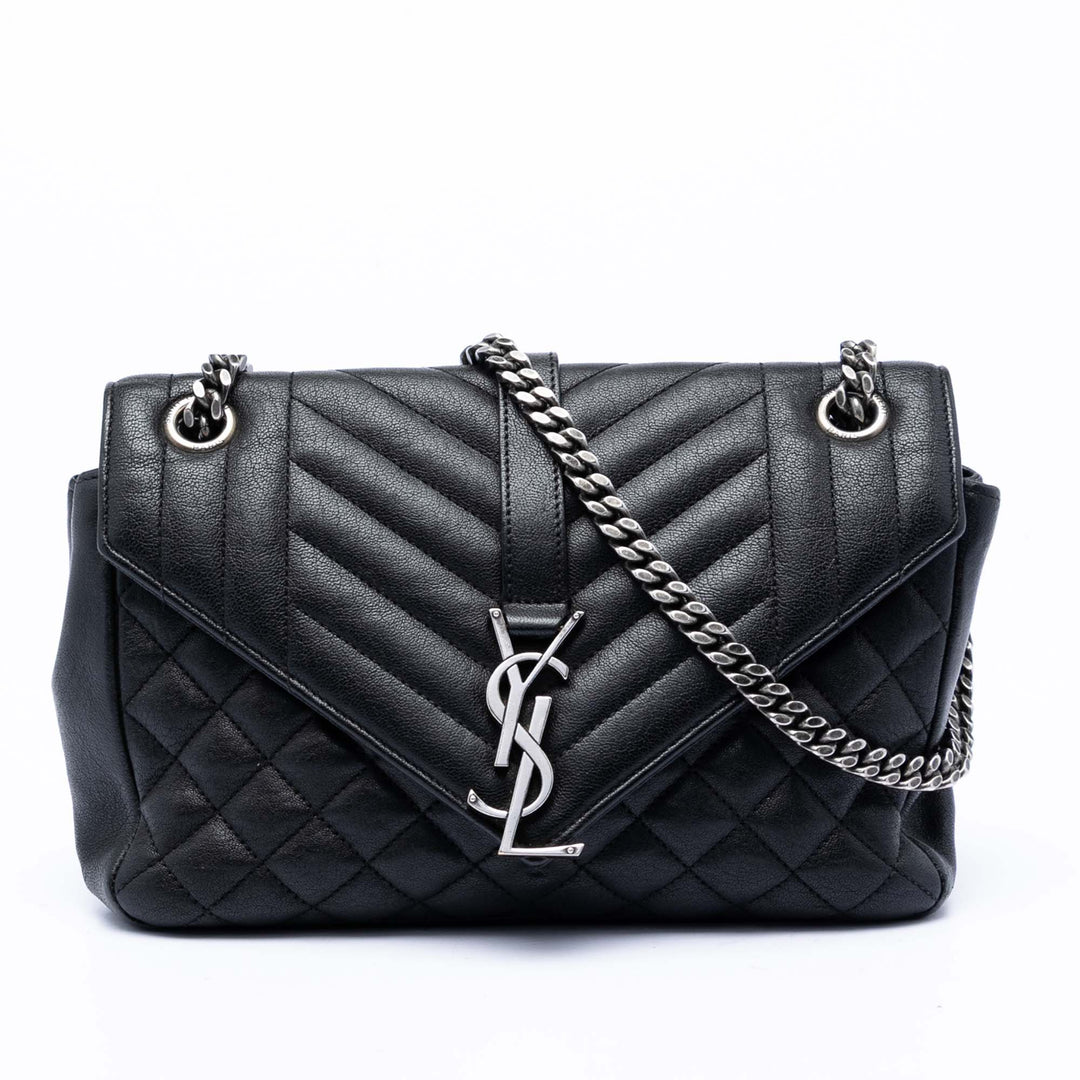 Saint Laurent Medium Sheepskin Triquilt Monogram College Sac
