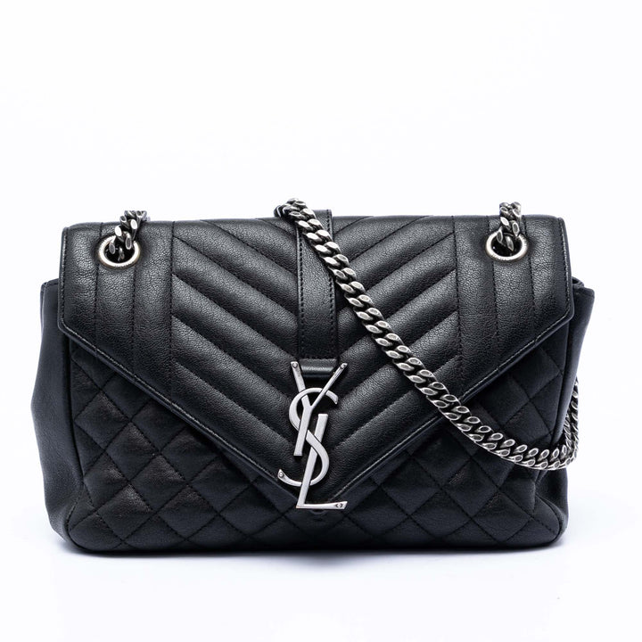 Saint Laurent Medium Sheepskin Triquilt Monogram College Sac