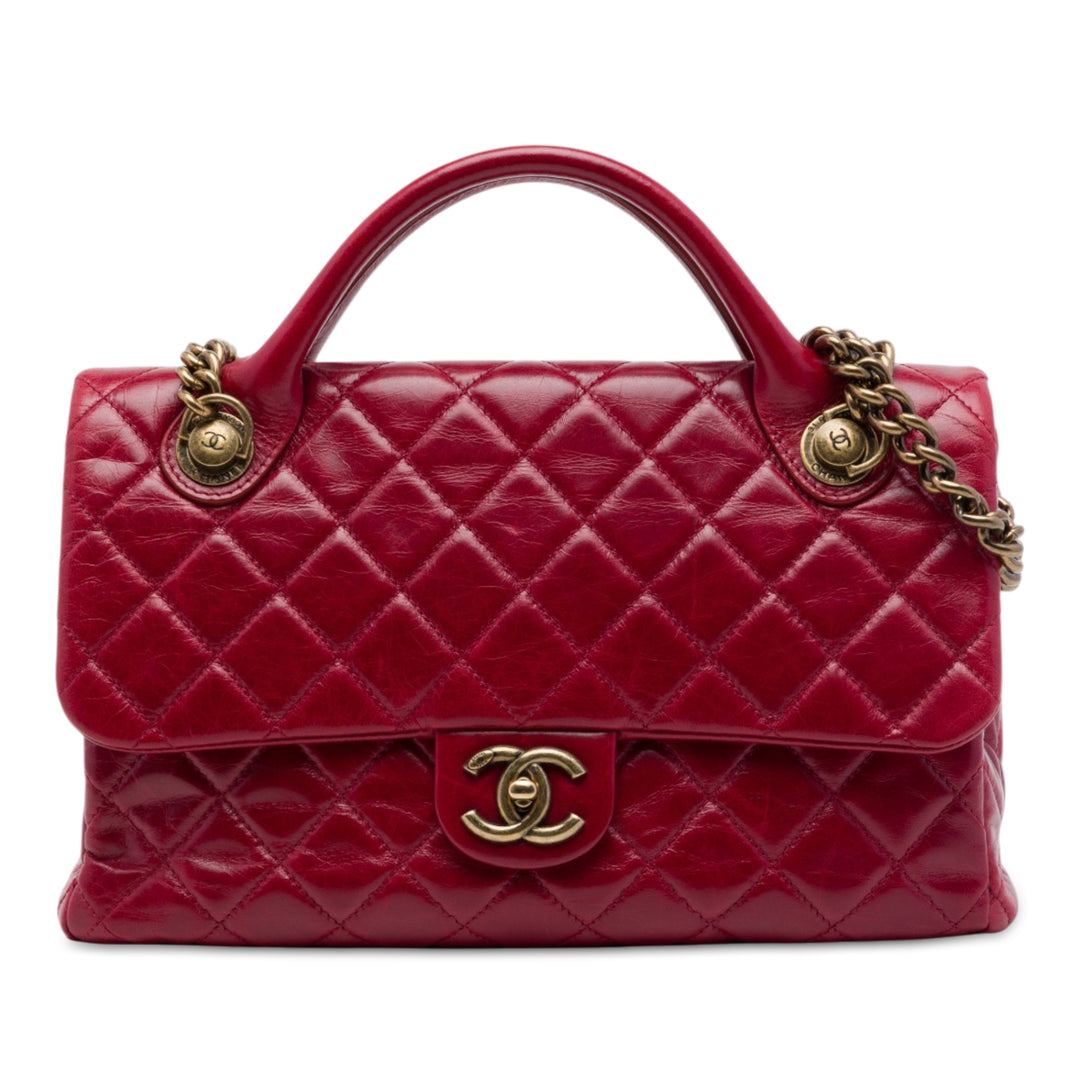 Chanel Glacé Castle Rock à rabat Moyen Cuir de veau Rouge