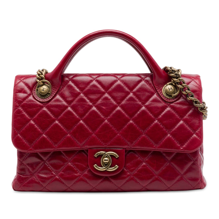 Chanel Glacé Castle Rock à rabat Moyen Cuir de veau Rouge