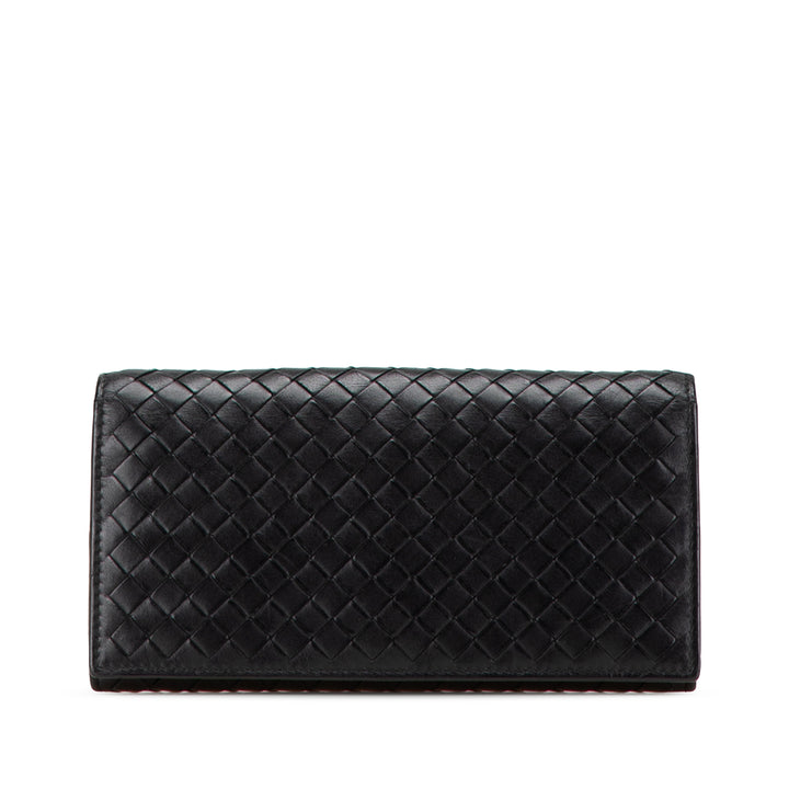 Nappa Intrecciato Continental Flap Wallet Black - Gaby Paris
