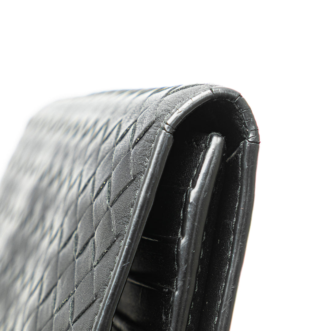 Nappa Intrecciato Continental Flap Wallet Black - Gaby Paris
