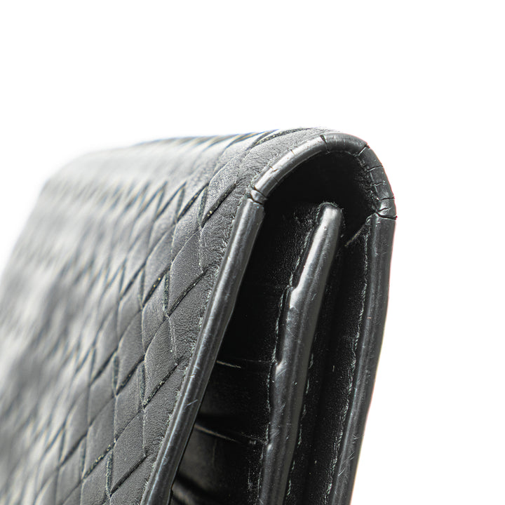 Nappa Intrecciato Continental Flap Wallet Black - Gaby Paris