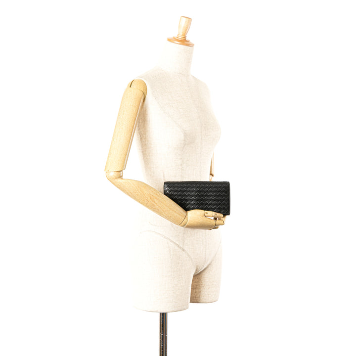 Nappa Intrecciato Continental Flap Wallet Black - Gaby Paris