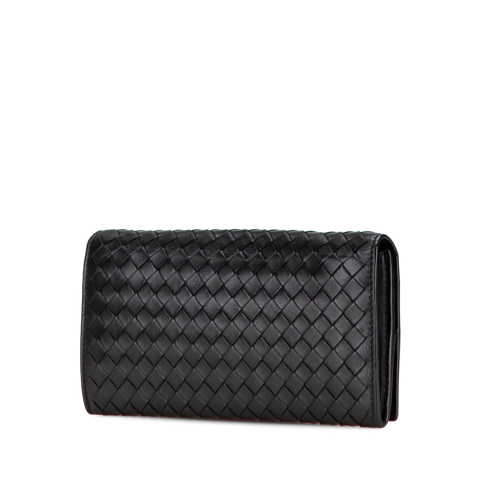 Nappa Intrecciato Continental Flap Wallet Black - Gaby Paris