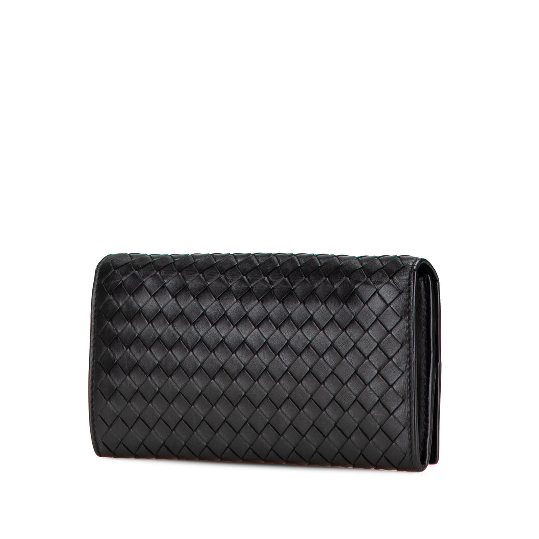 Nappa Intrecciato Continental Flap Wallet Black - Gaby Paris