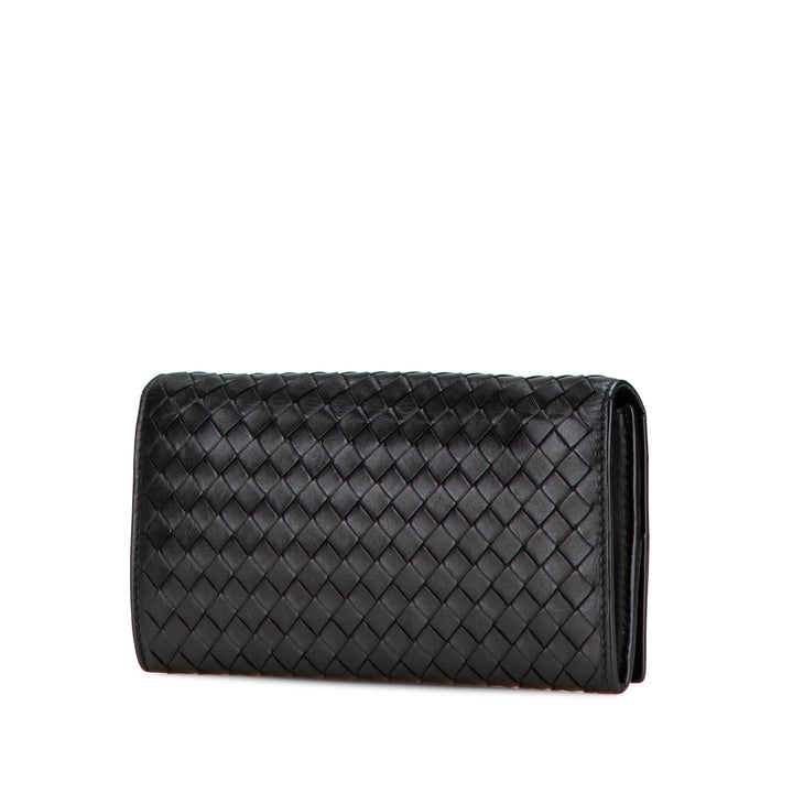 Nappa Intrecciato Continental Flap Wallet Black - Gaby Paris