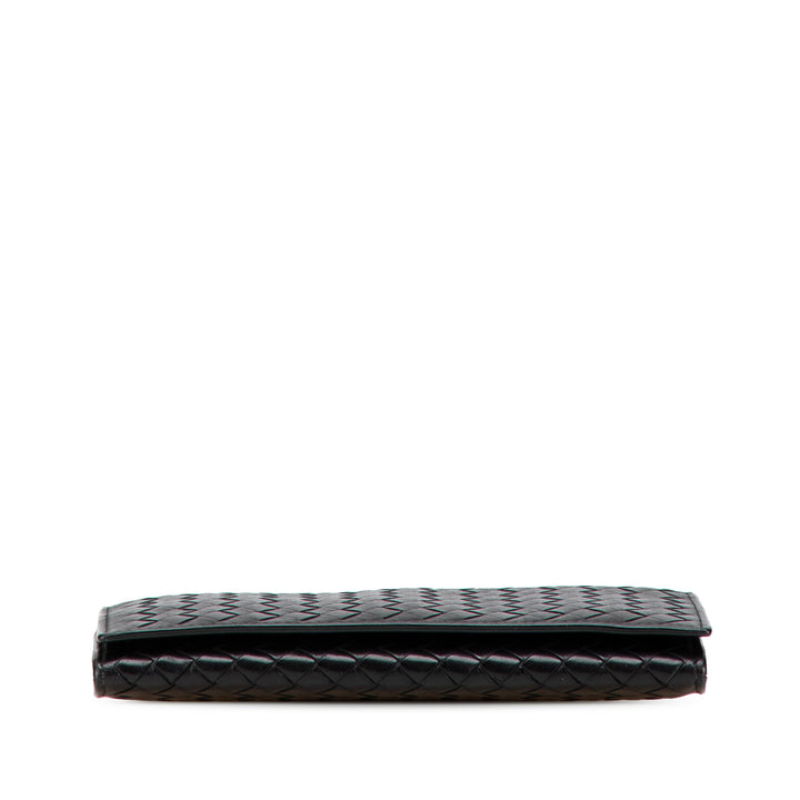 Nappa Intrecciato Continental Flap Wallet Black - Gaby Paris