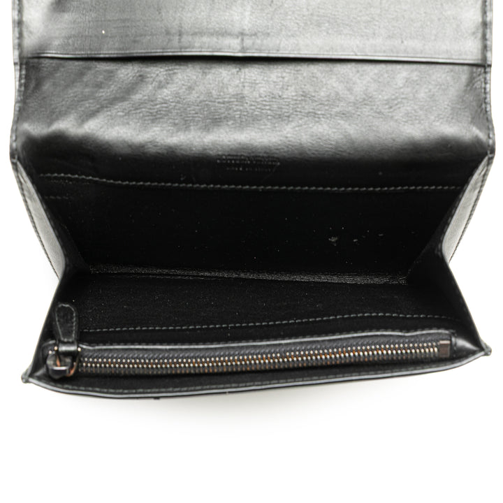 Nappa Intrecciato Continental Flap Wallet Black - Gaby Paris