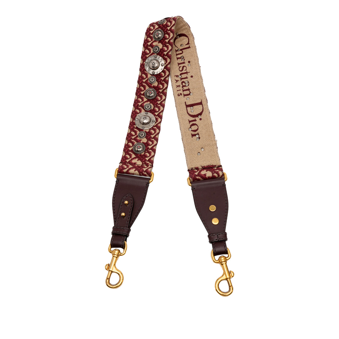 Studded Oblique Canvas Bag Strap Red - Gaby Paris