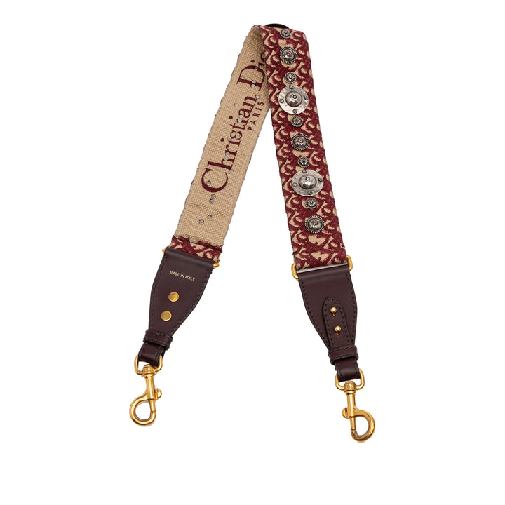 Studded Oblique Canvas Bag Strap Red - Gaby Paris