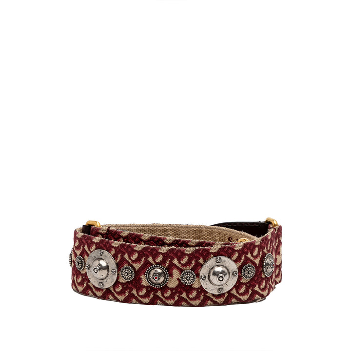 Studded Oblique Canvas Bag Strap Red - Gaby Paris