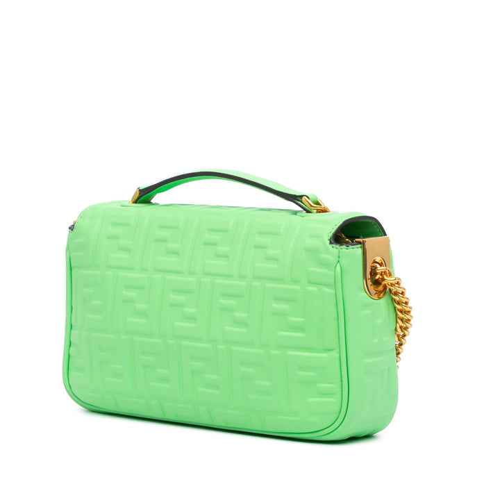 Fendi Sac porté épaule Zucca embossé Chaîne Midi Baguette Vert – vue 2 – GABY PARIS