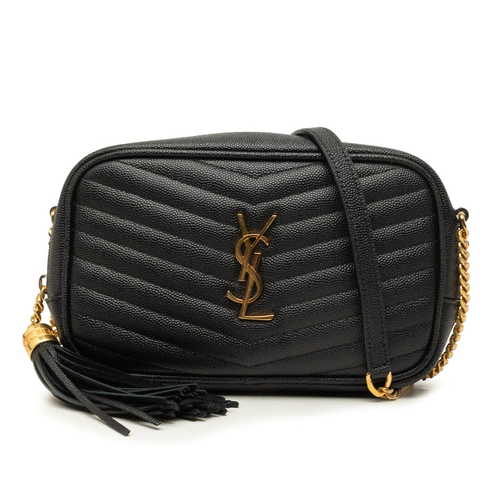 Saint Laurent Sac caméra Grain de Poudre Chevron Lou Monogram Mini Noir – vue principale – GABY PARIS