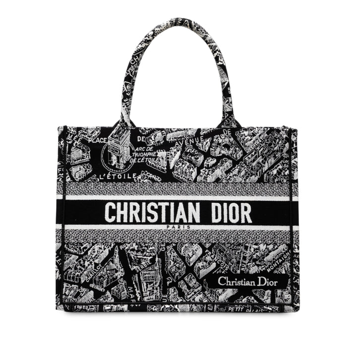 Dior Medium Toile Embroidered Plan De Paris Book Cabas Noir