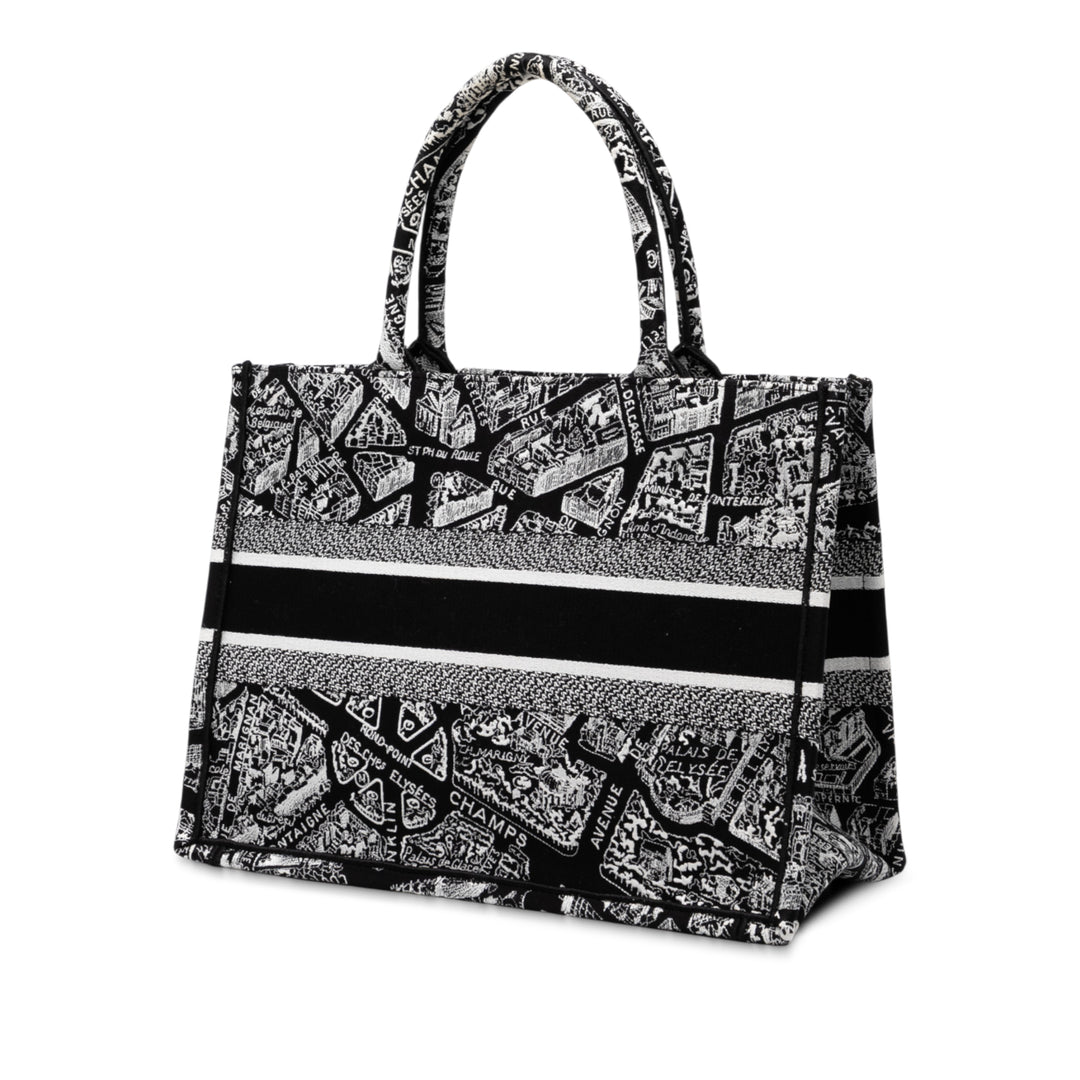 Dior Medium Toile Embroidered Plan De Paris Book Cabas Noir